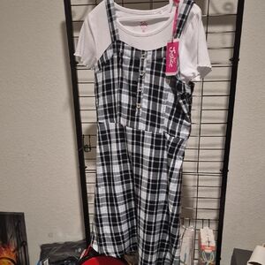 Justice Black and White Plaid Button-Front Pinafore